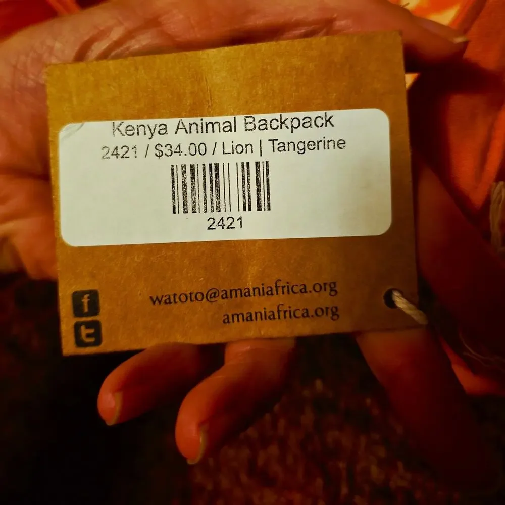 Amani Ya Juu Kenya lion tangerine backpack nwt